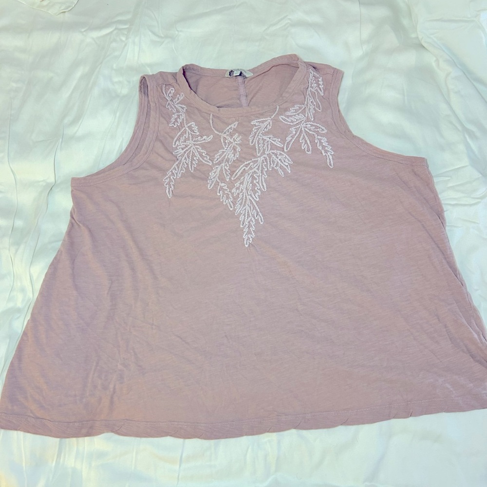 EUC Lucky Brand Embroidered Dusty Mauve Sleeveless Top blouse sz 2X